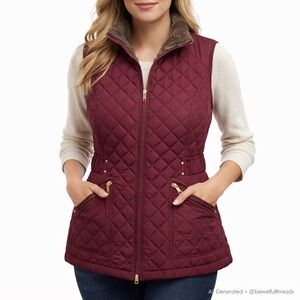 Weatherproof L Burgundy Quilted Faux Fur Lined Vest